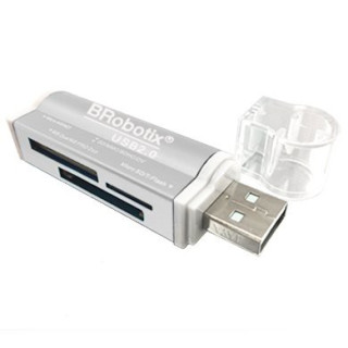 LECTOR BROBOTIX USB V2.0 TODO EN UNO: MICRO SD/ SD/ MS DUO/ MICRO MS COLOR PLATA