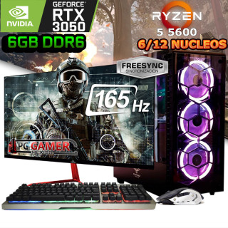 PC GAMER COMPLETO RYZEN 5 + RTX 3050 6GB, MONITOR 165HZ